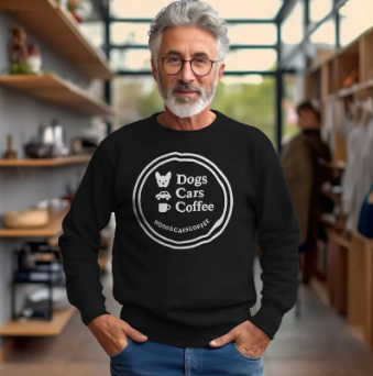 Dogs, Cars, Coffee Circle Black Sweatshirt - Unisex